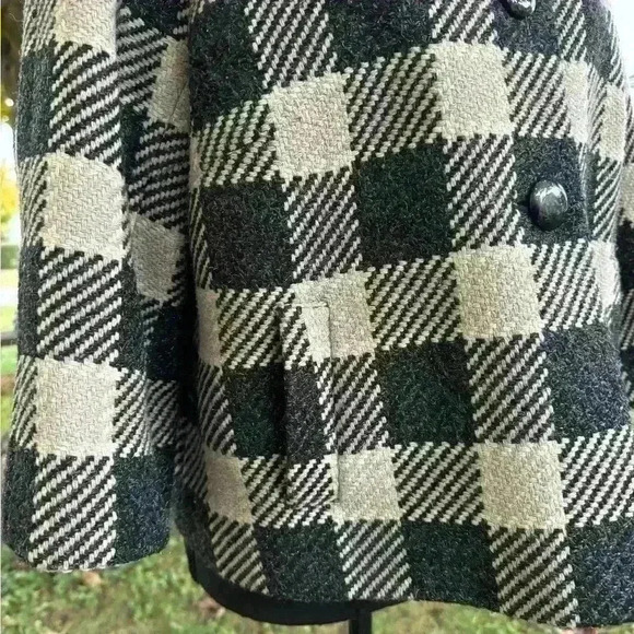 Talbots 12 Wool Blend Gingham Plaid Cape Blazer Italian Fabric Career Office - Picture 2 of 9